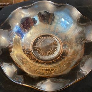 Vintage Jeannette iridescent glass iris and herringbone  bowl.